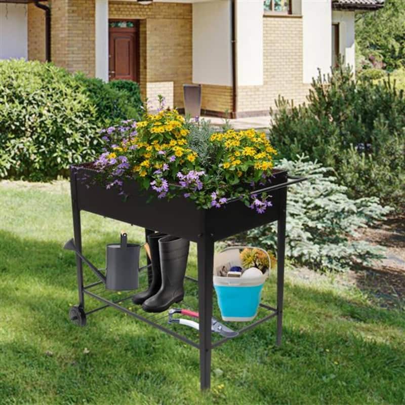 Metal Raised Garden Bed on Wheels for Outdoor Use