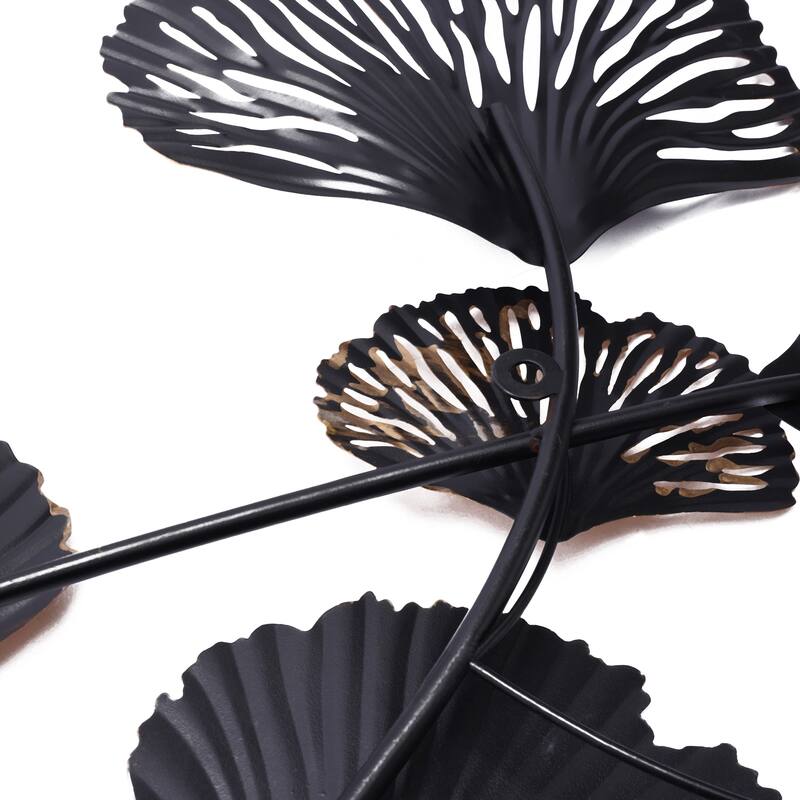 Black Gold and White Metal Ginkgo Leaves Modern Wall Decor