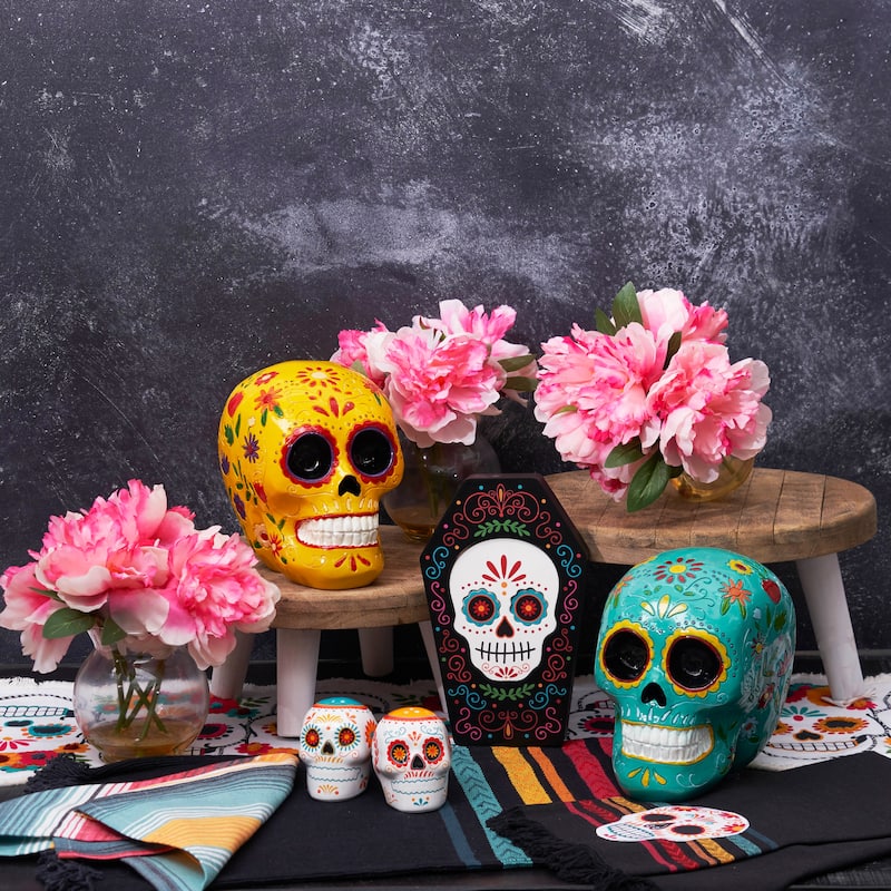 Yellow Floral Sugar Skull Decorative Figure Figurine