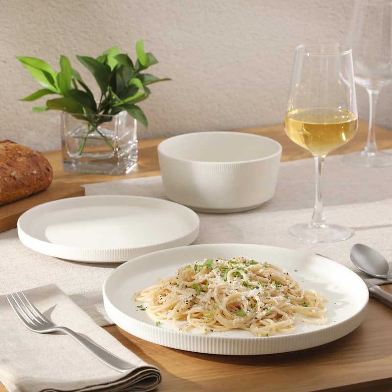 Gibson Home Dempsey Road 12-Piece Durable Modern Embossed Stoneware Dinnerware Set - Service for 4