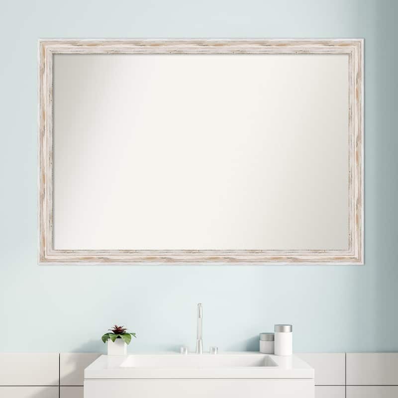 Non-Beveled Wood Bathroom Wall Mirror - Alexandria White Wash Narrow Frame - Alexandria White Wash Narrow