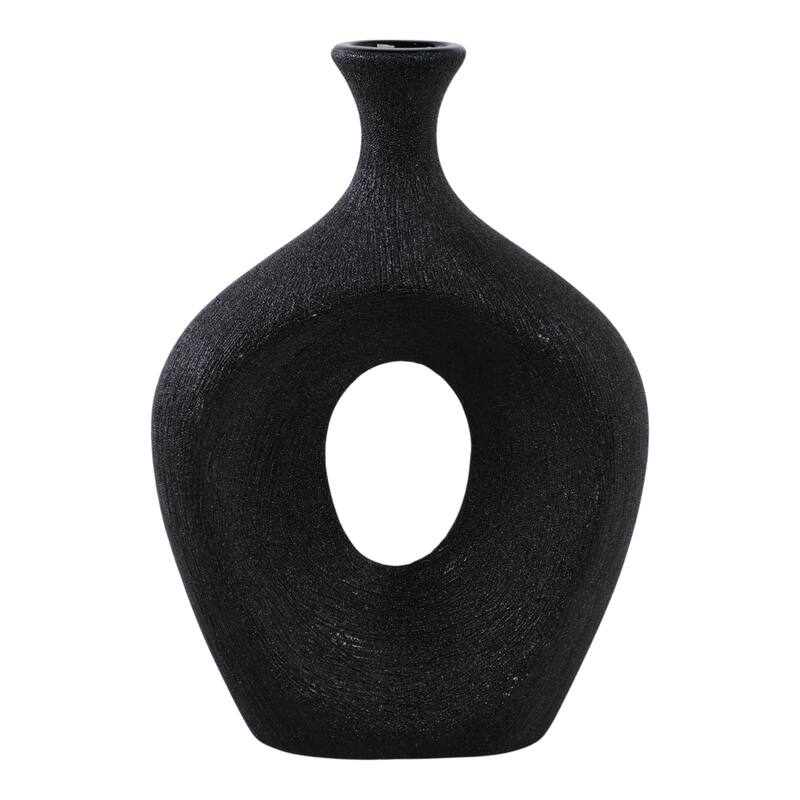 Modern Ceramic Textured Oval Cut-Out Vase - Home Decor - 13"