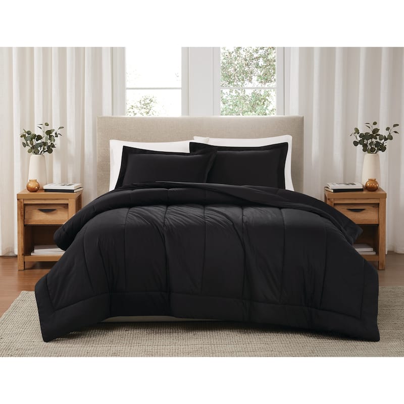 Brooklyn Loom Solid Cotton Percale Comforter Set - Black - King