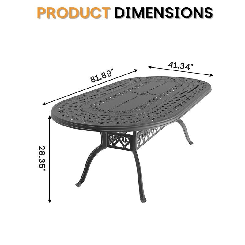Outdoor Patio Oval Cast Aluminum Dining Table with Umbrella Hole for 8 Person