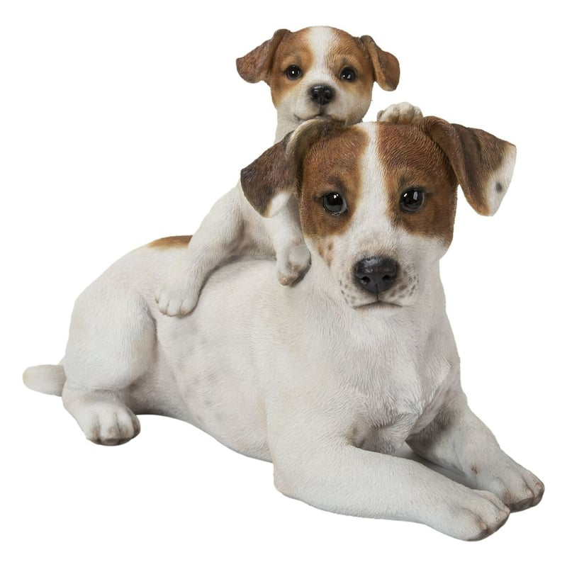 10.75" Baby Jack Russell with Mother Dog Outdoor Garden Statue