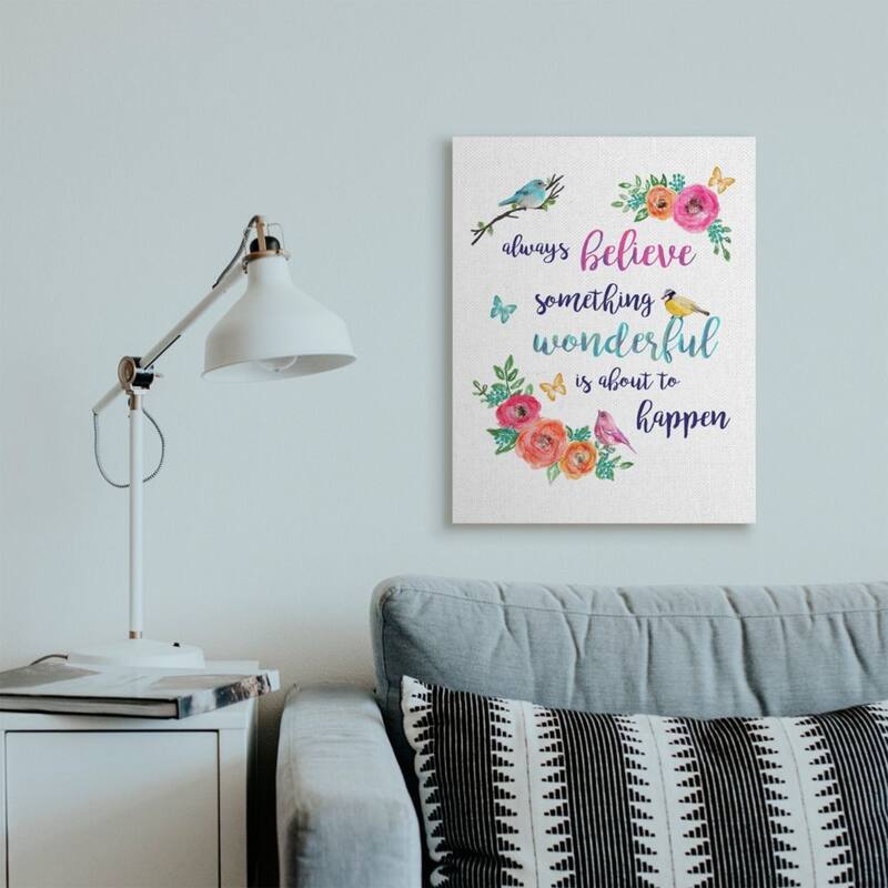 Stupell Something Wonderful to Happen Phrase Cute Spring Birds Canvas Wall Art