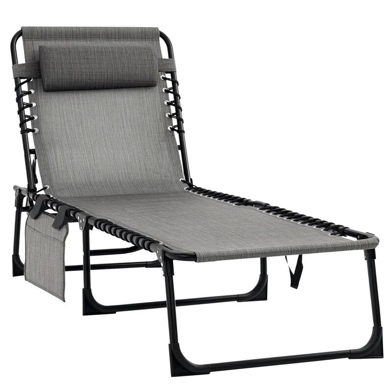 Reclining Chaise Lounge with Adjustable Back, Pillow for Patio Beach