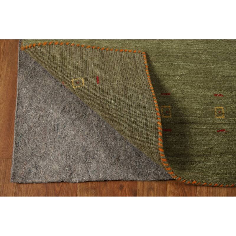 Green Tribal Gabbeh Indian Area Rug Hand-Knotted Wool Carpet - 5'0" x 7'8"