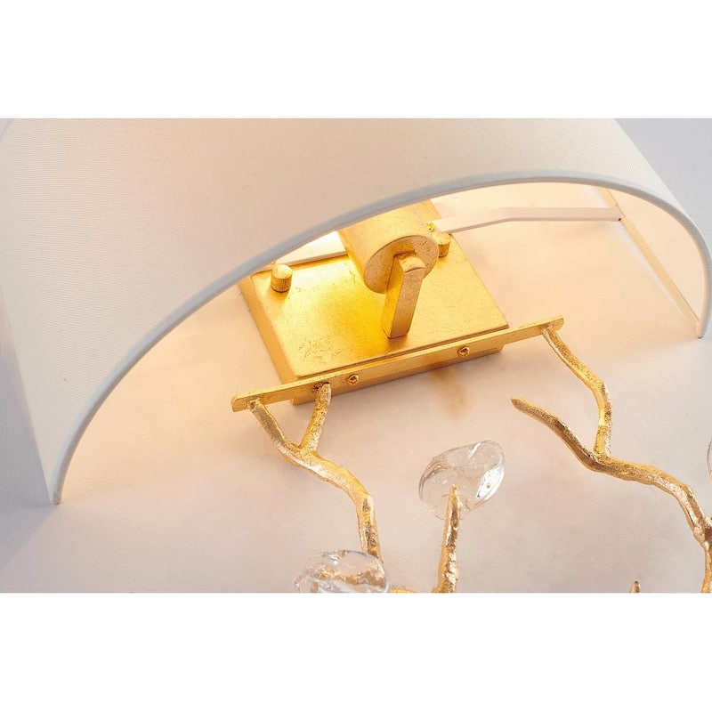 1-Light Gold Wall Sconce With Clear Glass Accents And A Fabric Shade