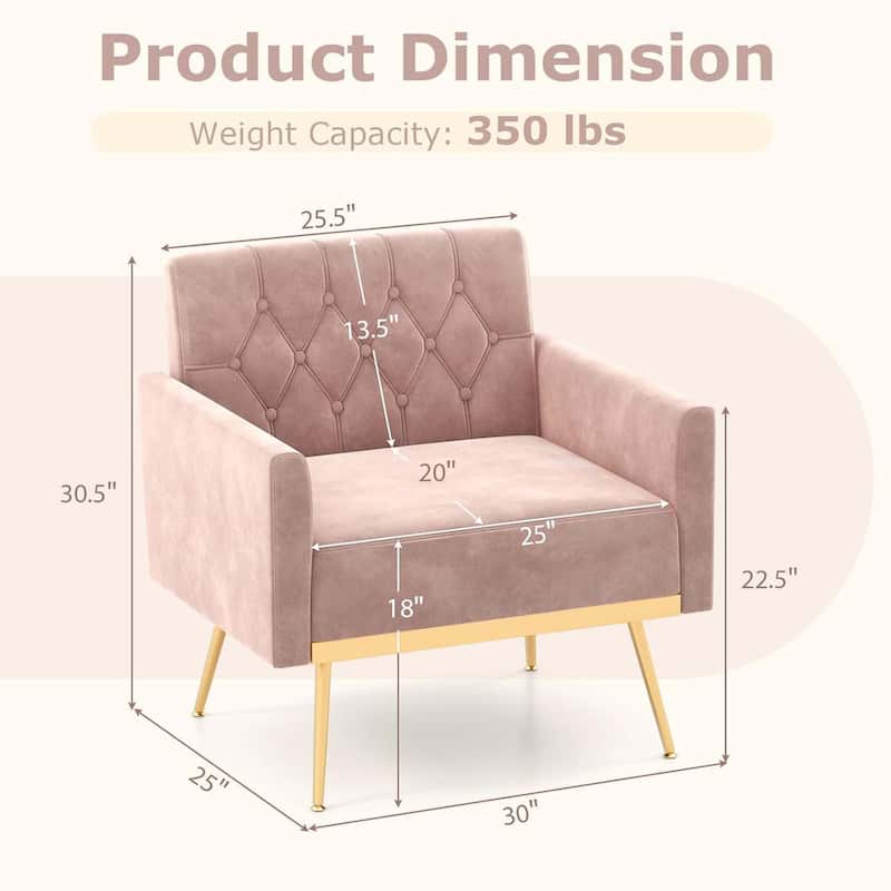 Modern Velvet Accent Chair Upholstered Single Sofa Chair Armchair