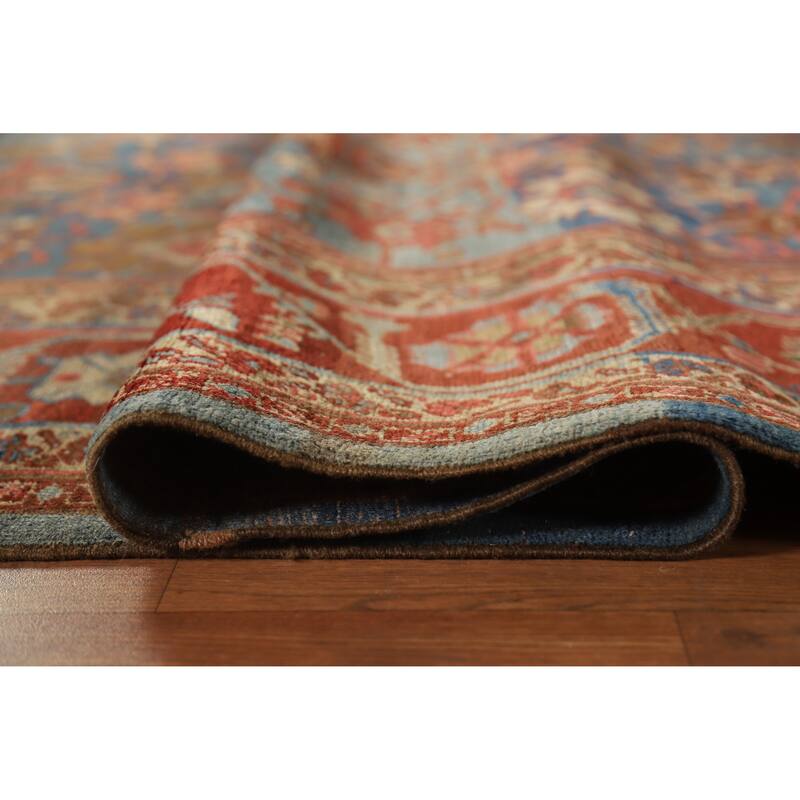 Hand Knotted Oriental 100% Wool Carpet Traditional Floral Navy Blue & Blues Heriz Area Rug - 10' 9'' X 9' 3''