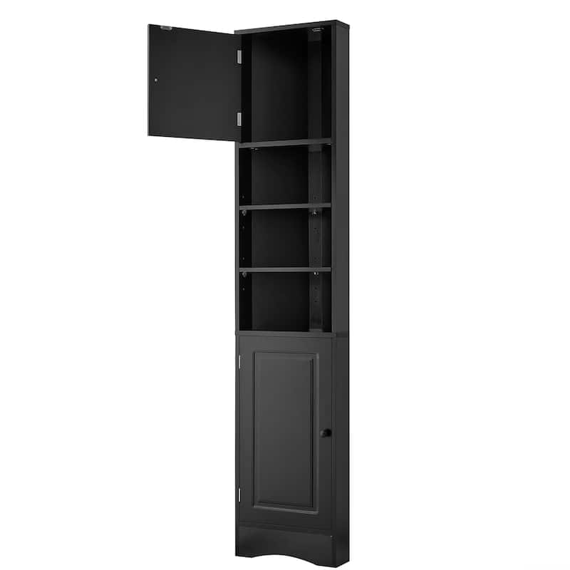 6-Tier Tall Narrow Corner Cabinet, Multi-Functional Bathroom Storage Cabinet, Floor Cabinet with 2 Doors & 3 Adjustable Shelves