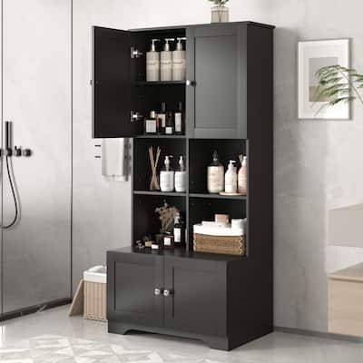 Roomfitters Extra Wide Tall Bathroom Cabinet with 4 Doors, Multi-Layer Adjustable Shelves, Freestanding
