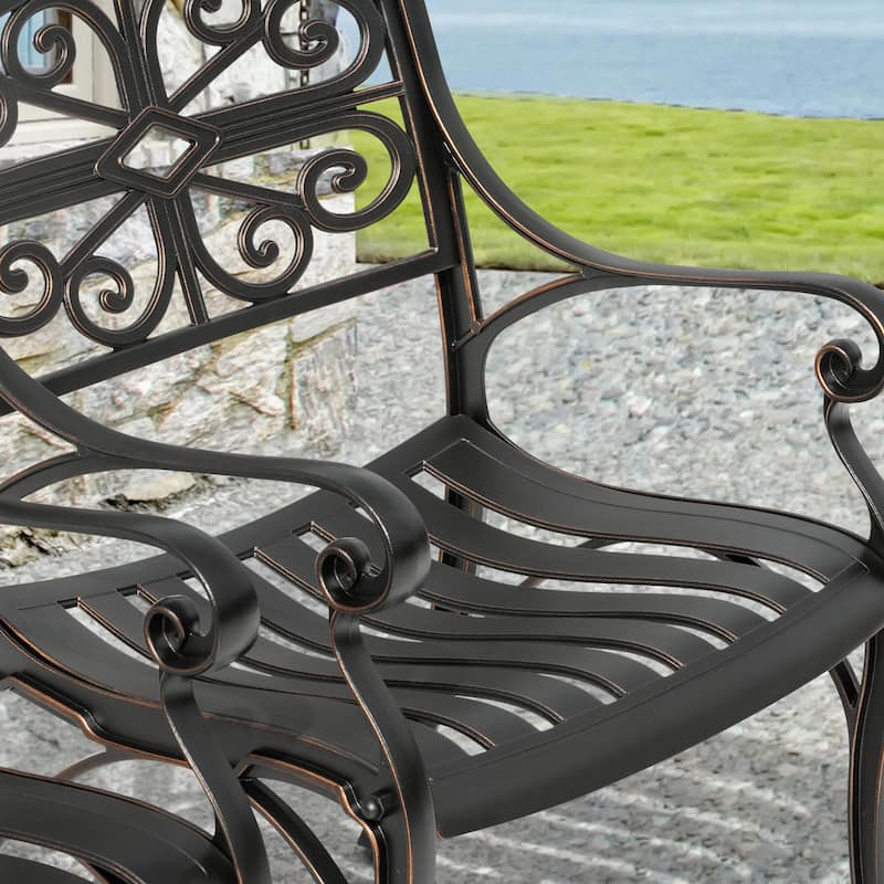 Patio Cast Aluminum Dining Chairs of 2, Bistro Chairs with Armrests