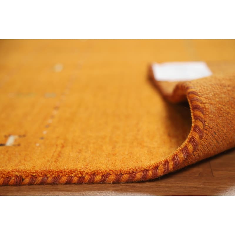 Orange Tribal Gabbeh Indian Rug Handmade Modern Wool Carpet - 4'2" x 5'7"