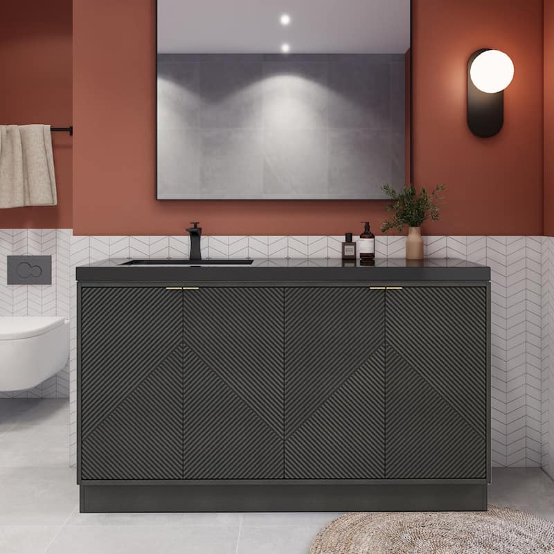 Milano 60" Freestanding Bathroom Vanity with Left Black Acrylic Sink - 59.06" x 19.49" x 35.46'' - Black