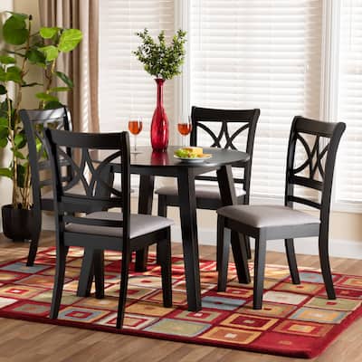 Brooke Modern Grey Fabric and Dark Brown Finished Wood 5-Piece Dining Set