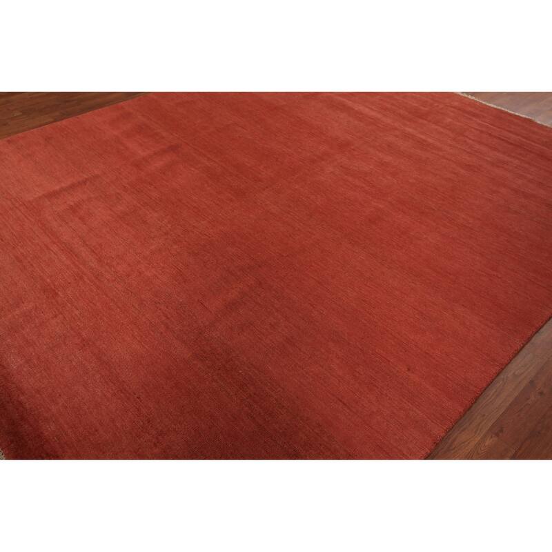 Modern Gabbeh Oriental Area Rug Hand-Knotted Orange Wool Carpet - 7'11" x 9'7"
