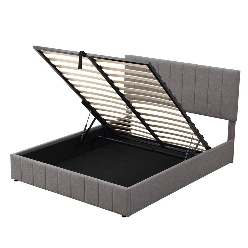 Merax Upholstered Platform Bed with a Hydraulic Storage System
