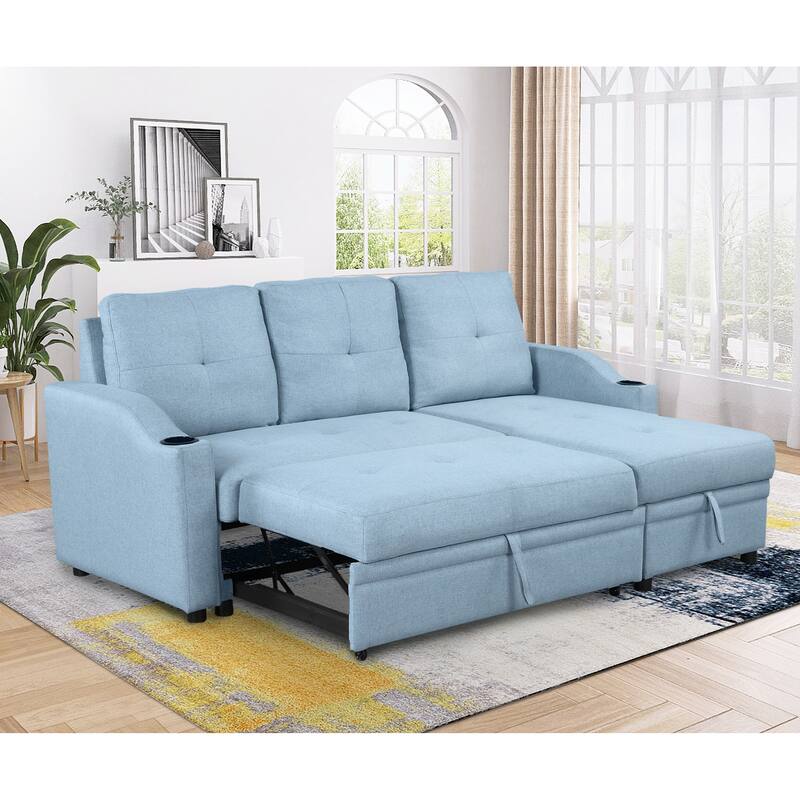 Lshaped Sectional Sleeper Sofa with Pull Out Bed, 2 in 1 Linen