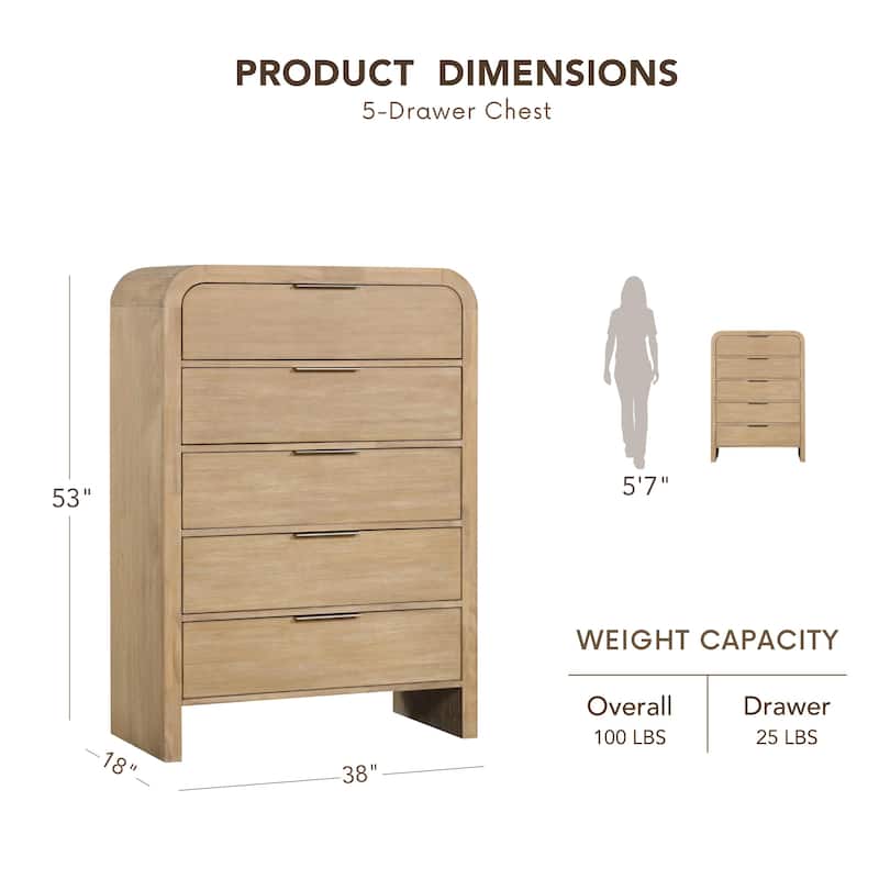 Furniture of America Elowyn Modern Natural Solid Wood 5-Drawer Storage Chest
