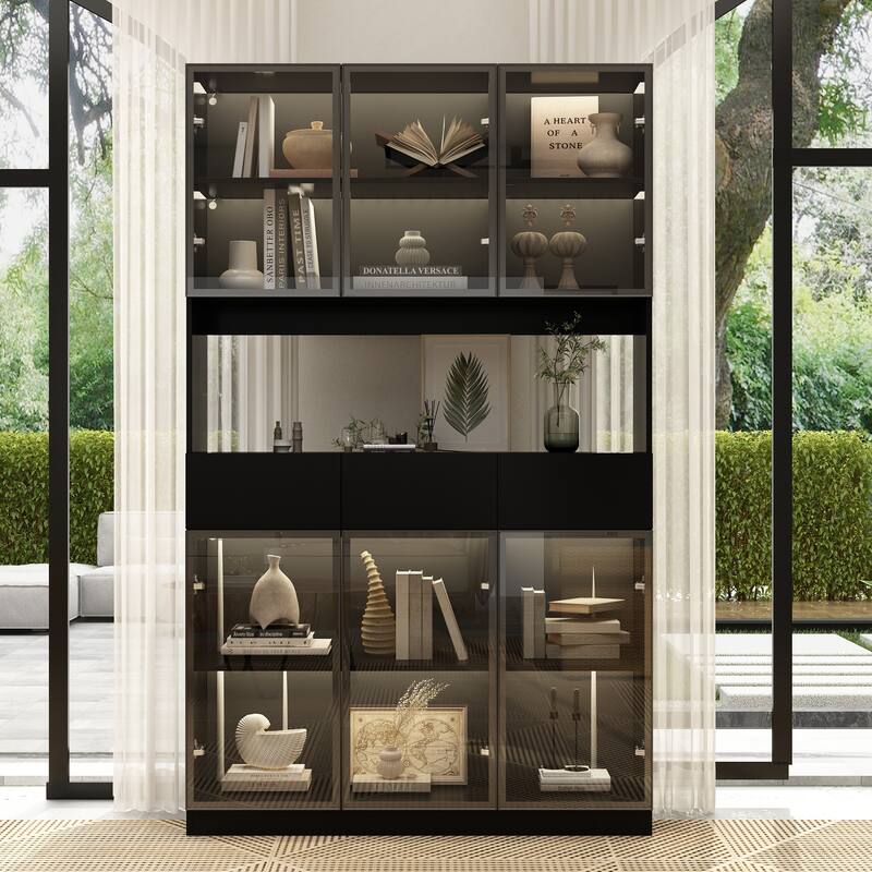Tall Modular Display Storage Cabinet Bookcase w/Light Home Office