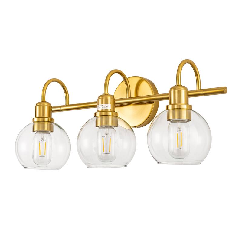 YANSUN Fishing Rod Vanity Light, Large Transparent Round Shade, E26, Copper Finish for Elegant Bathroom Lighting