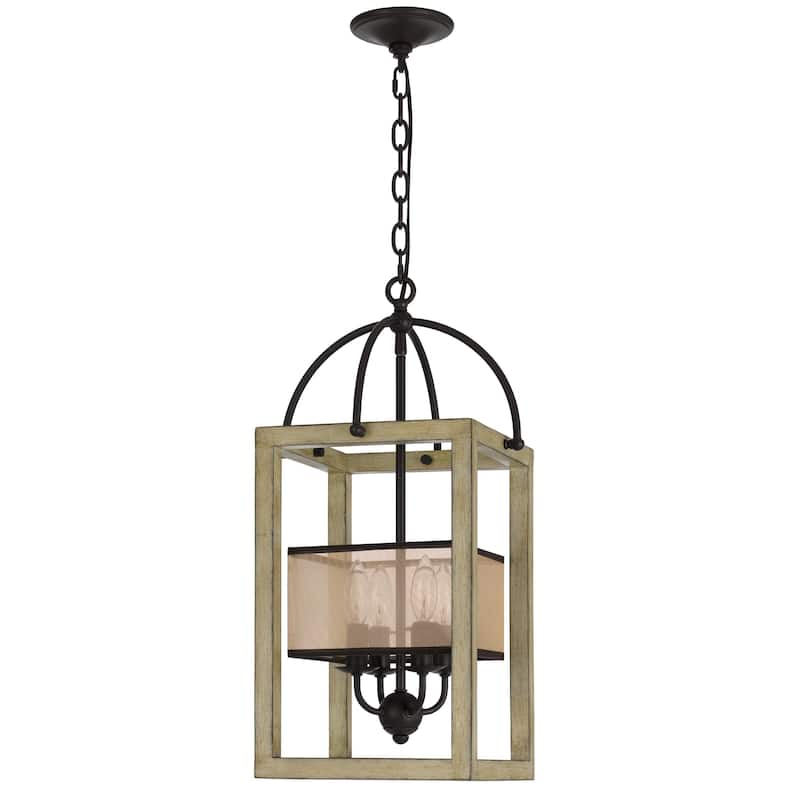Acia 12 Inch Chandelier, Distressed Brown Organza Shade, Wood, Metal