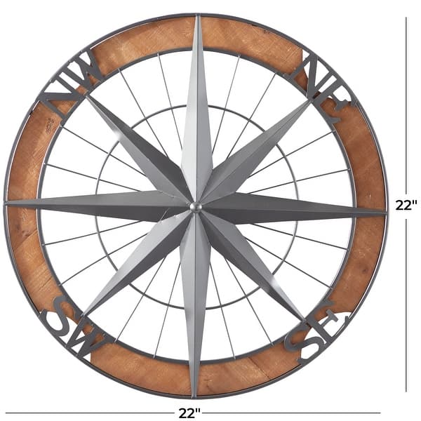 Gray Metal Compass Sign Home Wall Decor with Wood Frame - Bed Bath ...