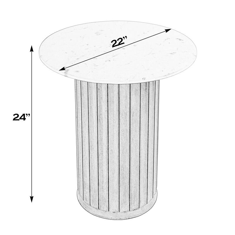 Geneva 22 in. W Round Marble and Wood Side Table