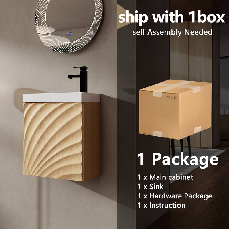 GDFStudio - Helsinki 18.5" Modern Wall-Mounted Bathroom Vanity Set with Resin Sink, Soft Closing Door & Antirust Hardware