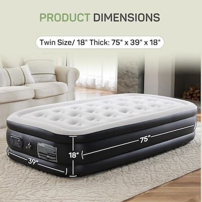 18 in. Twin Air Mattress Inflatable Blow up Portable Camping Bed with Built in Pump