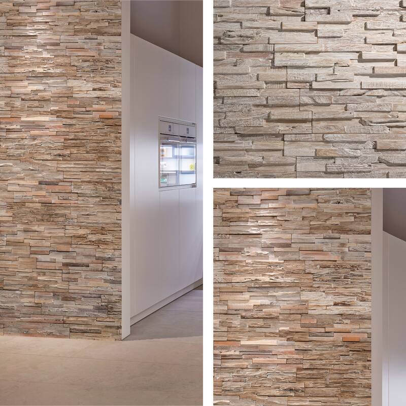 Wall!Supply 0.79 in. x 7.09 in. x 19.49 in. UltraWood Teak White Wash Jointless Z-shape Interlocking (10-Pack)