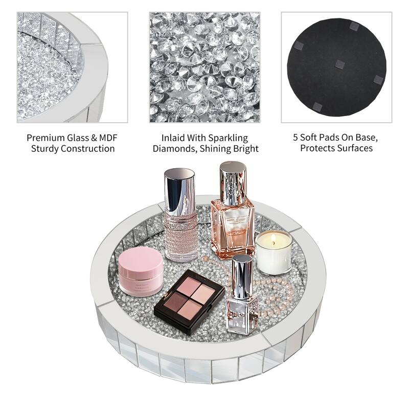 Crush Diamond Mirrored Tray Jewelry Perfume Organizer Bathroom Vanity Tray