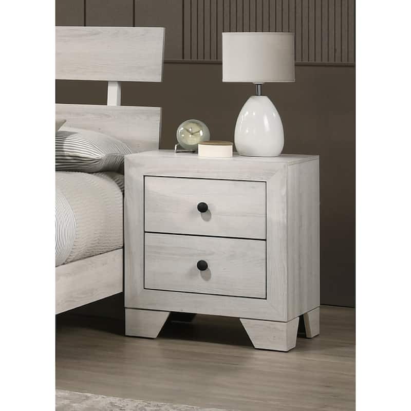 1pc Rustic Two Drawers Storage Nightstand White Wash Finish Wooden Bedroom Furniture