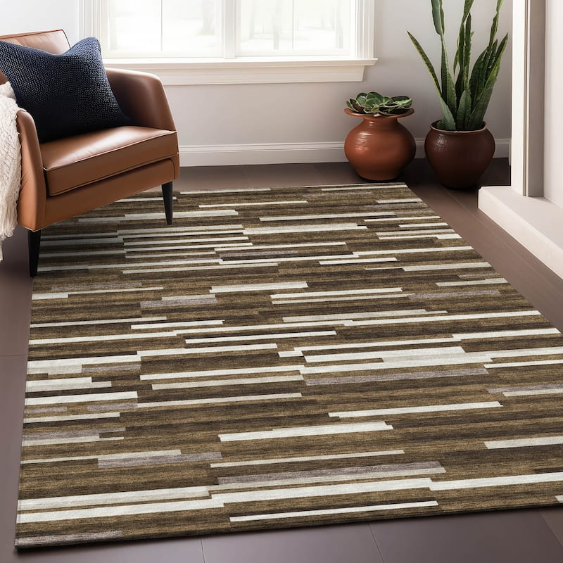 Premium Washable Super Soft Geo Stripes Mayfield Rug - Brown - 3' x 5'