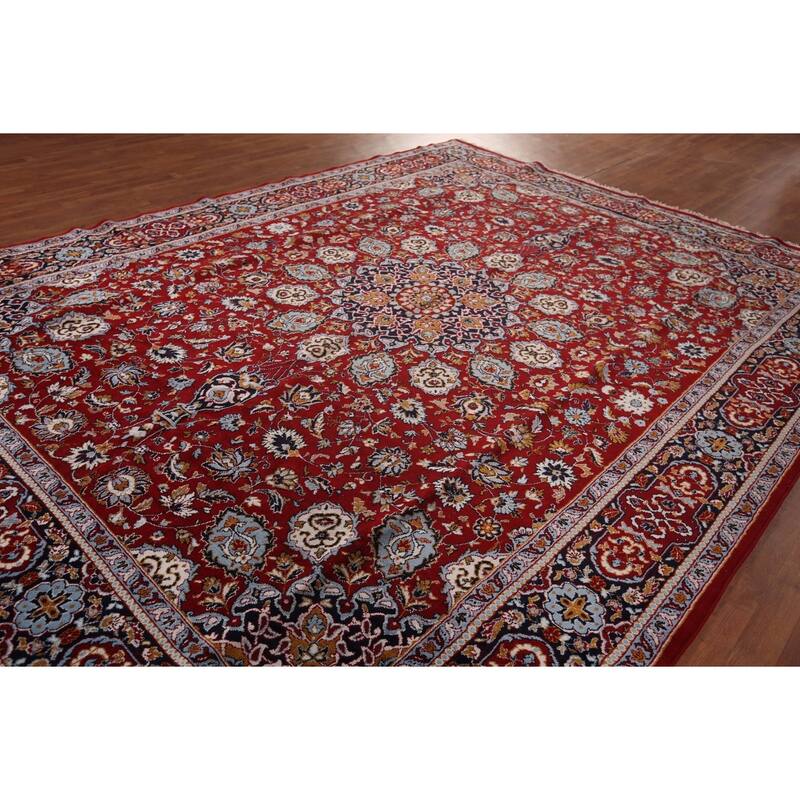 Red Traditional Kashan Turkish Area Rug Machine Made Oriental Carpet - 9'9" x 12'10"