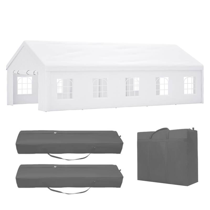 Large White Event Canopy Tent with Zipper Doors and Waterproof PE Cover for Backyard or Gatherings