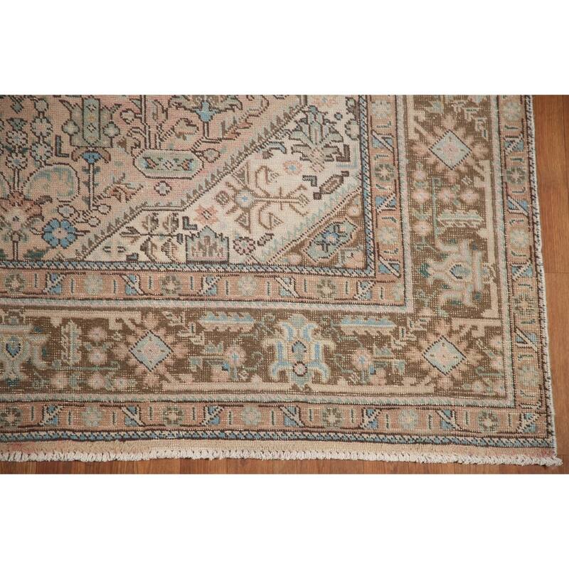Hand Knotted Oriental 100% Wool Carpet Traditional Medallion Pink Tabriz Area Rug - 9' 7'' X 6' 7''