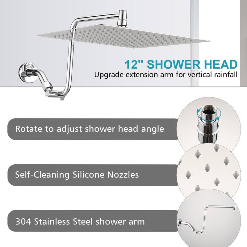 YASINU 12" Rain ShowerHead with Adjustable Extension Arm