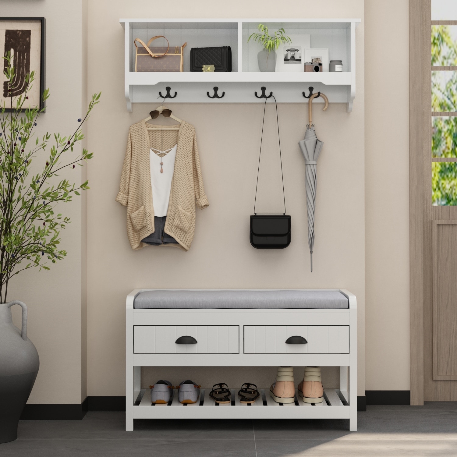 Wall mounted coat sale and shoe rack