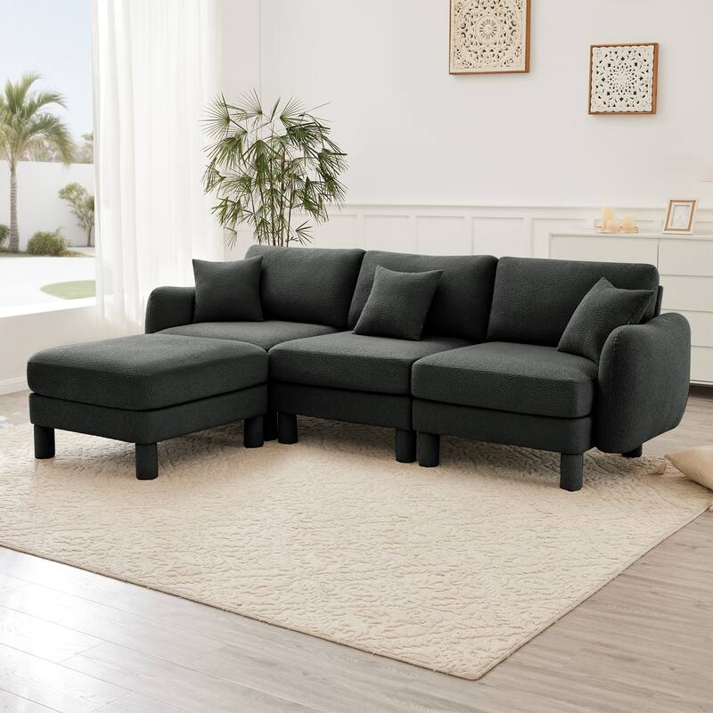 109.4" 3-Seater Modern Upholstered Sofa Couch, Deep-Seat Sectional Sofa with Shell-Shaped Armrests, Leisure Sofa for Living Room