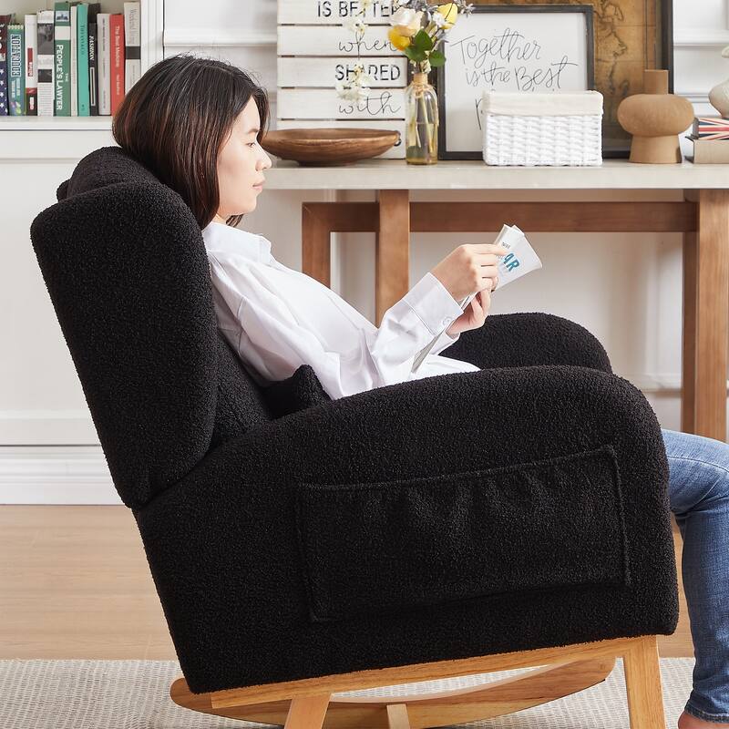 Black Rocking Chair with Thickened Rubber Wood Base