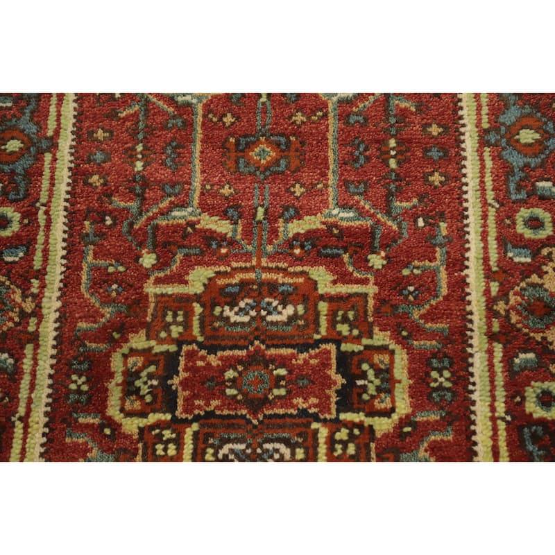Hand Knotted Oriental 100% Wool Carpet Traditional Geometric Oranges & Rust Heriz (serapi) Runner Rug - 10' 0'' X 2' 6''