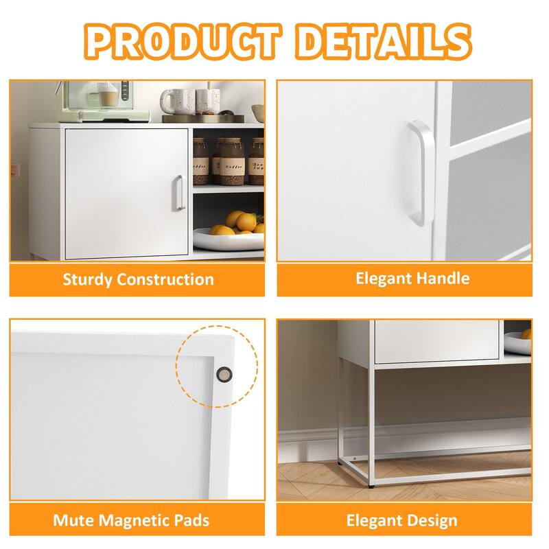 Modern Metal Sideboard Buffet with Anti-Tilt Safety, Elegant Handles, and Spacious Storage for Kitchen or Dining Room