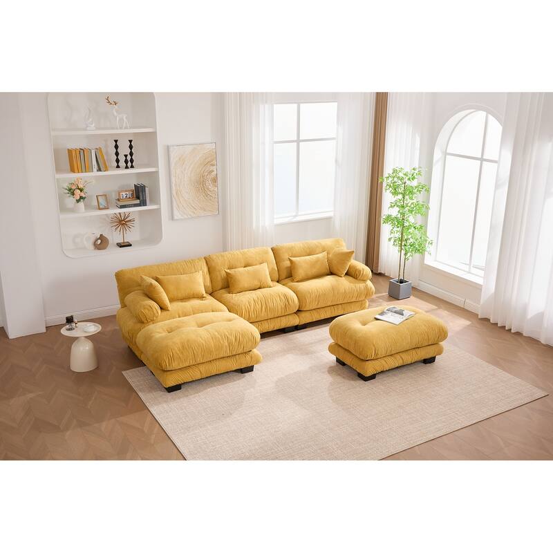 118'' Large U Shape Sofa Velvet Modular Sofa with 2 Ottomans for Living Room