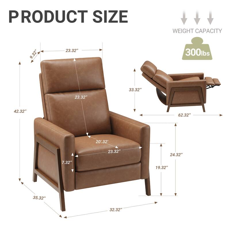 Push Back Comfy Modern Upholstered Wingback Recliner Chair