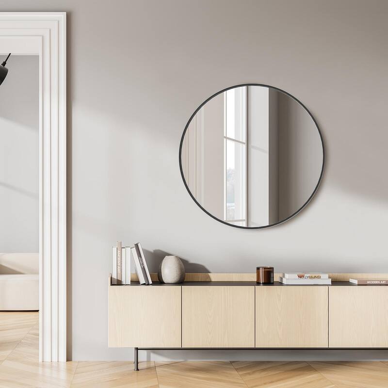 Round Mirror for Wall Decor Wall Mounted Circle Vanity Mirrors with Metal Frame Modern for Bathroom Living Room Entryway Bedroom
