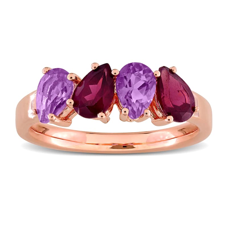Miadora 1 1/2ct TGW Amethyst and Rhodolite 4-Stone Ring in Rose Plated Sterling Silver