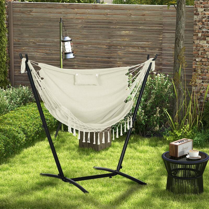 Outdoor Hammock Chair with Stand, Patio Swing Hanging Chair with Side Pocket and Headrest